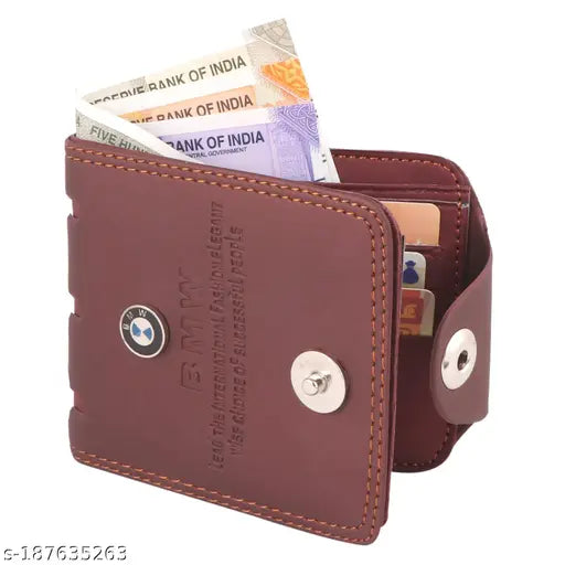 Brown faux-leather GITTAK men's wallet, 2 compartments, free size (9cm x 10cm) - Indian handcrafted gift accessory