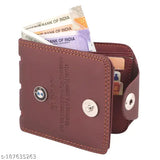 Brown faux-leather GITTAK men's wallet, 2 compartments, free size (9cm x 10cm) - Indian handcrafted gift accessory