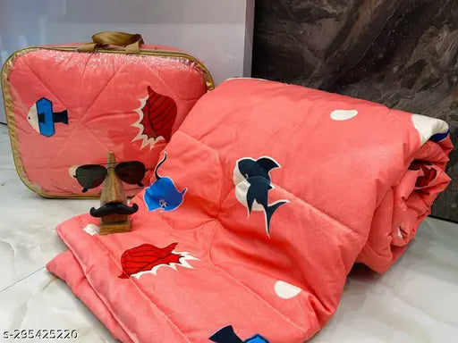 Blue car print reversible Glace Cotton comforter, single bed size L90xW60 inches, soft and all-season use