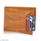 Tan artificial leather travel wallet for men, PU material with 8 card slots and additional ID/ATM pocket - casual evening party formal trendy style