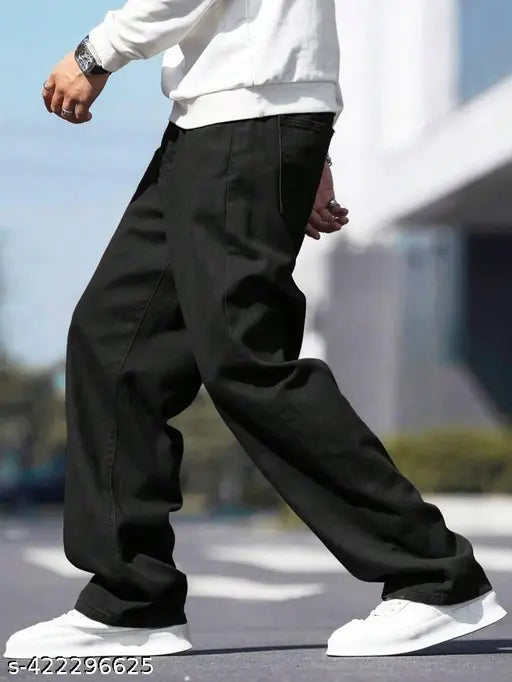 Men's black denim oversized baggy, premium fit for sizes 28, 30, 32, 34 (waist 28/30/32/34, length 39/40/40/40, hip 35/37/39/41)