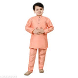 Peach-orange cotton blend kurta pyjama set with waistcoat for boys, royal look Indo Western boys ethnic wear