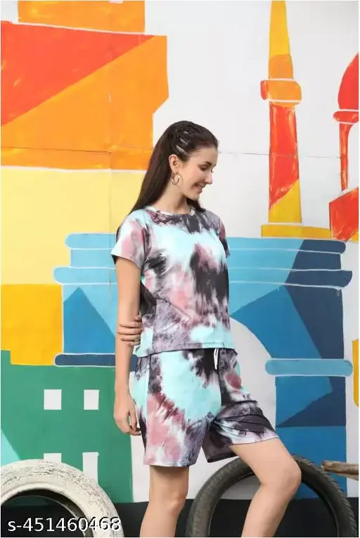 Women's polycotton nightdress set, includes t-shirt & shorts, stretchable, comfortable, breathable, perfect for daily style, made in India (S, M, L, XL)