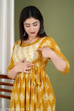 Women's floral printed cotton blend maternity gown/kurti with zippers for breastfeeding - comfortable, breathable, long-sleeve dress in lace and cloth design, perfect for special occasions or nursing. Indian made