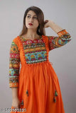 Rayon A-line printed Anarkali Kurta, solid half sleeve kurti in vibrant colors, modern Indian women's dress for parties or weddings
