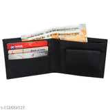 Black PU leather men's wallet, 2 compartments, durable cloth lining, well-crafted with secret compartments and coin pocket
