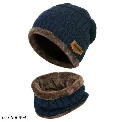 Woolen cap and balaclava set with matching velvet touch socks, cozy fur-lined for warmth and comfort, perfect winter outfit for both men and women (Indian origin)