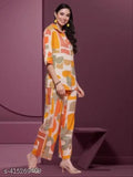 Natural rayon jumpsuit with abstract print for women, long sleeves, India-made