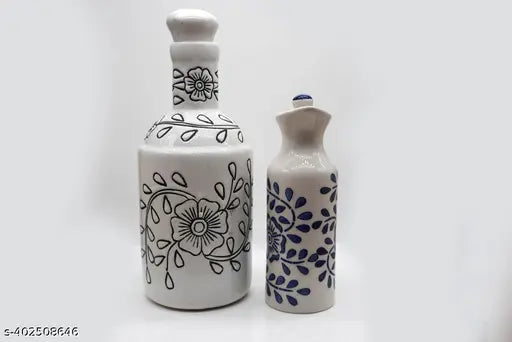 Ceramic oil dispenser, 1000ml+300ml capacity for kitchen by Kraftlik Handicrafts. Stylish design with lid for easy filling and pouring