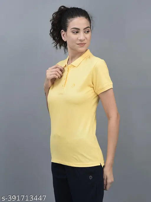 Red cotton-blend Dollar Women's Polo Neck T-shirts pack of 5, featuring S, M, L, XXL sizes for versatile wardrobe upgrade