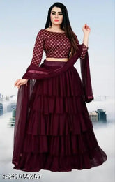 Satin-net Lehenga Choli with zari top and solid dupatta, free size, dry clean only, from India