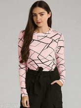 Peach cotton long-sleeve LEWEL women's printed t-shirt, vibrant design on display