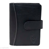 Black genuine leather RFID blocking card holder for men and women - holds 18 cards, solid pattern, India origin