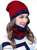 Maroon woolen cap with neck warmer combo, ultra soft unisex winter beanie with muffler scarf pair - perfect for Autumn-Winter fashion