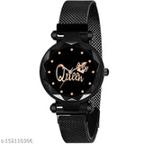Black Indian-made analogue magnetic watch for girls, free size with dial diameter 21mm