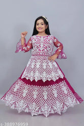 Embroidered net kids festive wedding dress lahenga choli, ideal for special events and cultural celebrations