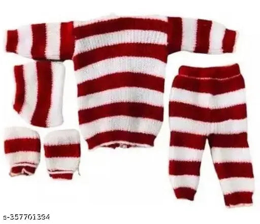 Winter wear newborn baby combo (sweater, pyjama, cap, booties) in cotton blend with printed patterns, ideal for chilly weather