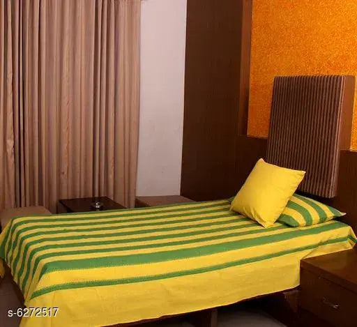 Trendy cotton single bedsheets & pillow cover, 140 thread count, India-made bed essentials for modern bedroom decor