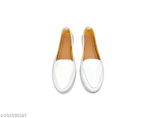 White synthetic ballerina flats for women and girls, perfect for school, college, wedding, or everyday use