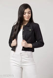 Solid women's denim jacket, three-quarter sleeves, indian made, size S (bust 34in, length 18in)