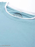 Light blue cotton blend long sleeved men's colorblock round neck T-shirt, perfect for casual wear