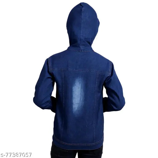 Blue collared denim jacket for girls, distressed and embroidered, size 8-9 years, made in India