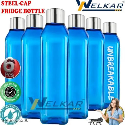 Blue BPA-free plastic refrigerator water bottle set, leak-proof & breakproof, perfect for office, school, college, gym, picnic, home - WELKAR (Pack of 6)
