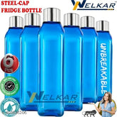 Blue BPA-free plastic refrigerator water bottle set, leak-proof & breakproof, perfect for office, school, college, gym, picnic, home - WELKAR (Pack of 6)