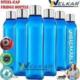 Blue BPA-free plastic refrigerator water bottle set, leak-proof & breakproof, perfect for office, school, college, gym, picnic, home - WELKAR (Pack of 6)