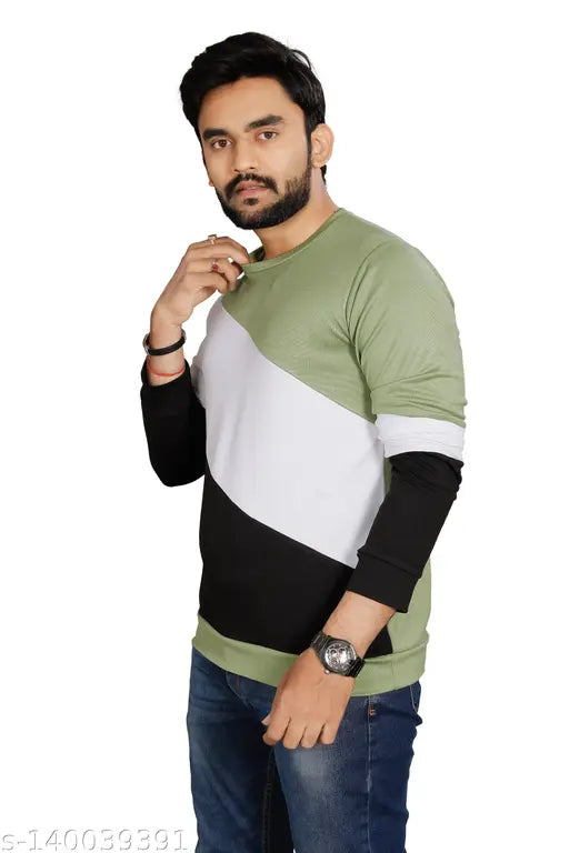 Stylish polycotton cross-pattern long sleeve T-shirt for boys, trendy men's fashion on display
