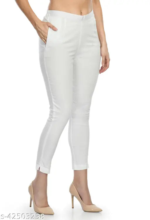 Cotton stylish pencil trousers combo, women's ankle-length solid trousers in various colors for office or casual wear, designed by Navelly (India)