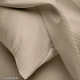 Beige striped 400 TC cotton double bed sheet & pillow covers set - add vibrancy to your bedroom, made by Parinika Fabs India