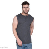 Grey melange self-design cotton blend sleeveless T-shirt for men, high-quality, comfortable fit, trusted brand, India origin