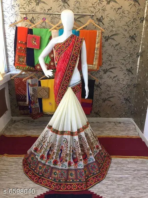 Georgette embroidered saree in free size, single piece from India