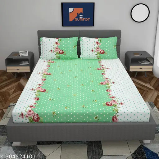 Green glace cotton queen size double bedsheet with 2 pillow covers (72x78 inches), ideal for summer use, soft and durable