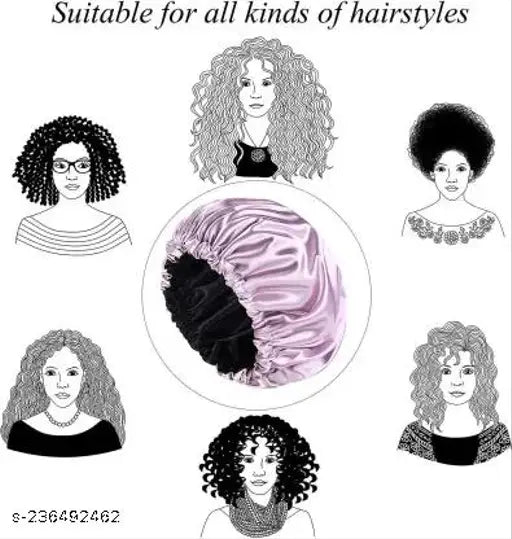 Embellished satin silk sleep cap with 3 premium scrunchies, suitable for curly hair, reduces friction and protects hair during sleep (India)