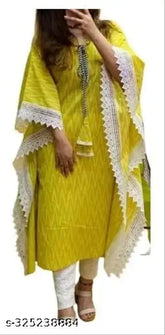 Parrot-colored rayon kaftan, trendy zigzag print with cut work, size L. Festive party wear for women's ethnic fashion