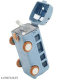 Blue plastic portable bus-shaped water cup with detachable parts, leak-proof and flip lid, suitable for kids, complete with shoulder strap and cartoon design, ideal for outdoor activities