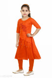 Embellished rayon top with cotton bottom, three-quarter sleeve girl's clothing set - 4-5 years, Indian origin