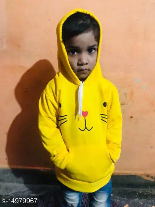 Boys yellow cotton sweatshirt & hoodie pack of 1 - long sleeves, printed design for kids aged 1-8 years, Indian origin