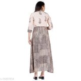 Women's muslin flared printed kurti, three-quarter sleeves, vibrant Indian print - M (Bust 38in, Length 47in)