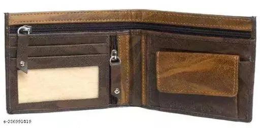 Brown PU chain wallet with 2 compartments and textured pattern, ideal for men and women, holds credit, debit, and visiting cards, currency, ID, and more