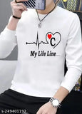 Printed net polyester white casual men's long sleeve t-shirt, size S (36in x 28in), made in India