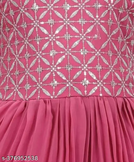 Georgette sarara pear kid's lehenga set, embellished with embroidery and stitched net, 1-8 years sizes available