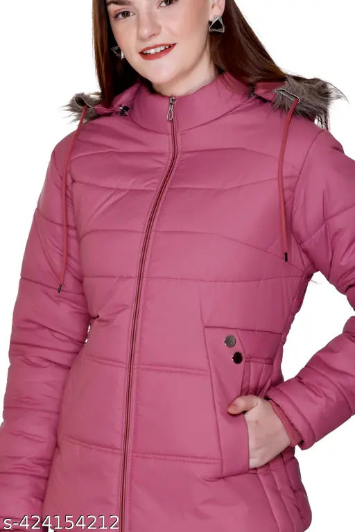 Solid nylon Karori Women's winter jacket with long sleeves, ideal for chilly weather