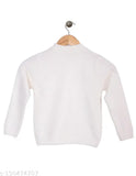 Off white acrylic pullover sweater for kids, solid design with long sleeves and round neck, size 6-7 years