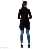 Black rayon three-quarter sleeve top for women, solid design, Indian origin