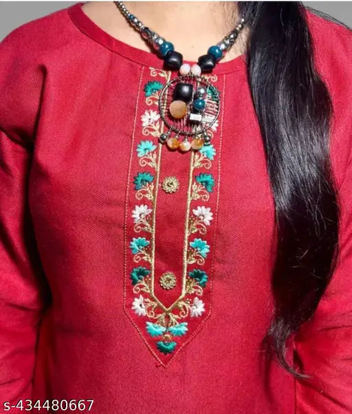 Sky Red Ayeshan Creation women's floral wool 3/4 sleeve daily wear kurti, pack of 1