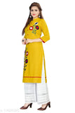 Women's white rayon kurta set with palazzos, embroidered net design. Single size available in XS, S, M, L, XL, XXL, XXXL. Made in India