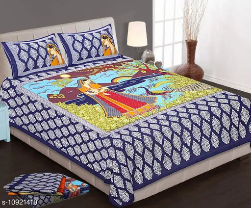 Cotton Jaipuri double bed sheet combo pack with 4 pillow covers, queen size from India